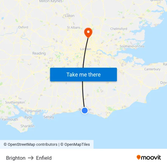Brighton to Enfield map