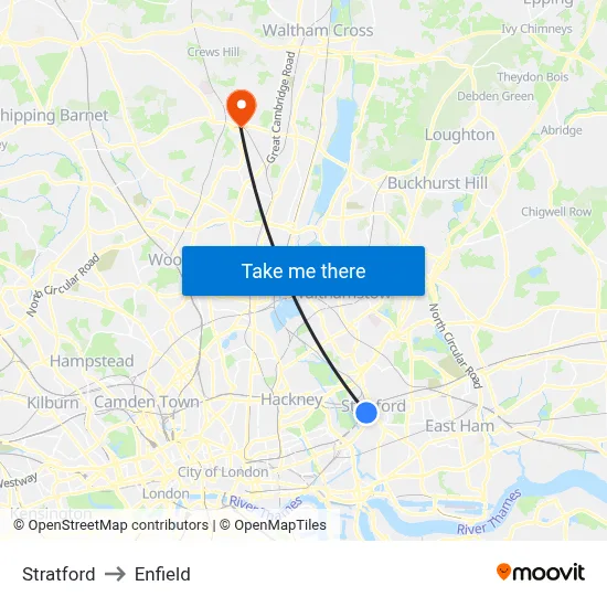 Stratford to Enfield map