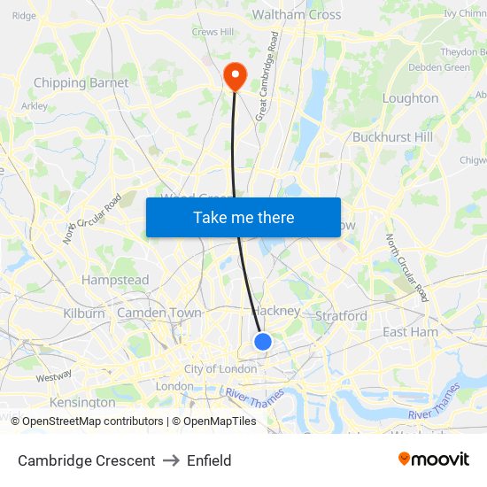 Cambridge Crescent to Enfield map