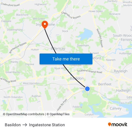 Basildon to Ingatestone Station map