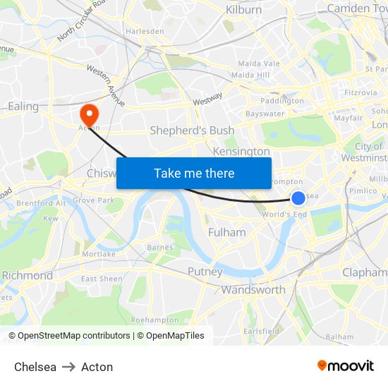 Chelsea to Acton map