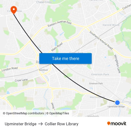 Upminster Bridge to Collier Row Library map
