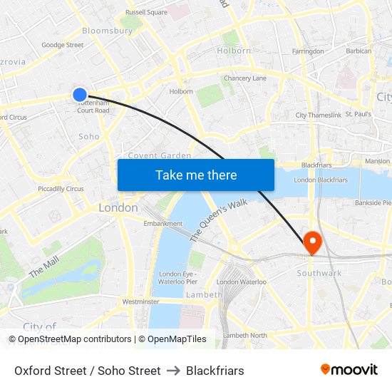 Oxford Street / Soho Street to Blackfriars map