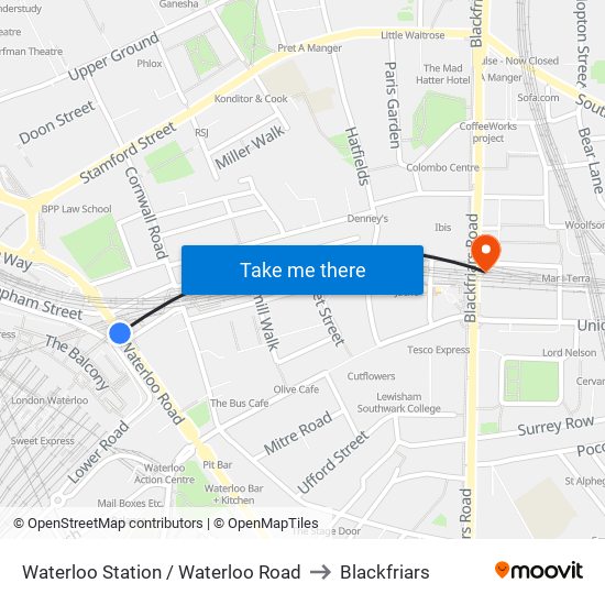 Waterloo Station / Waterloo Road to Blackfriars map
