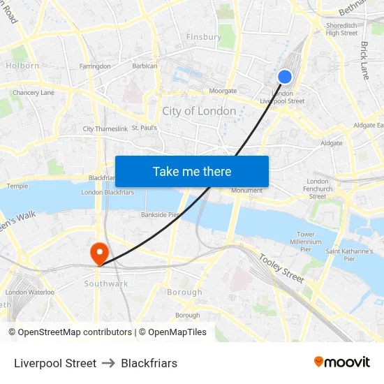 Liverpool Street to Blackfriars map