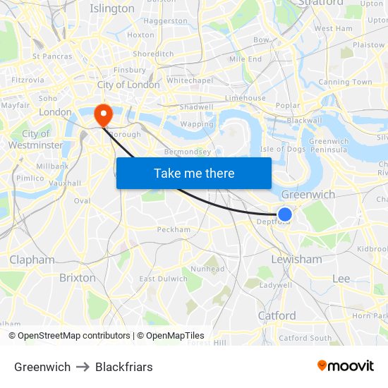 Greenwich to Blackfriars map