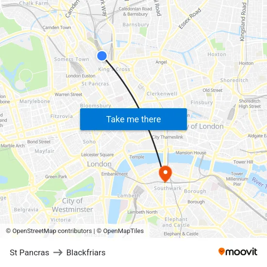 St Pancras to Blackfriars map
