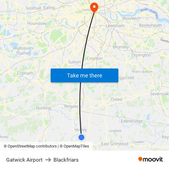 Gatwick Airport to Blackfriars map