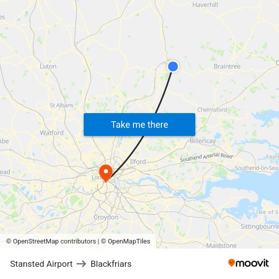 Stansted Airport to Blackfriars map