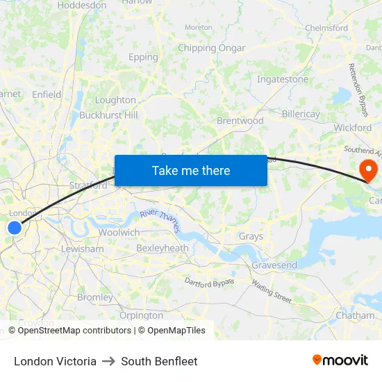 London Victoria to South Benfleet map