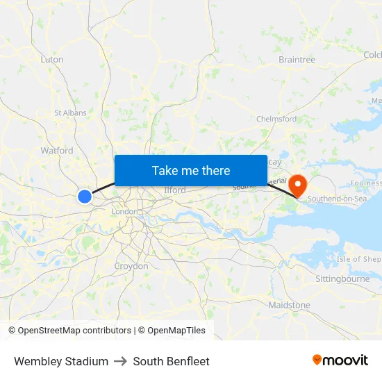 Wembley Stadium to South Benfleet map