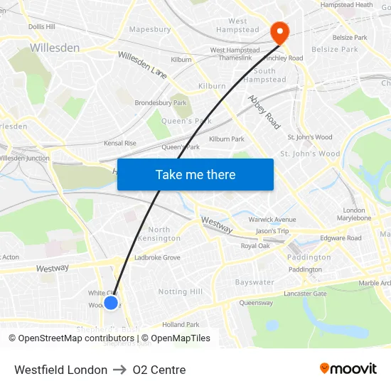 Westfield London to O2 Centre map