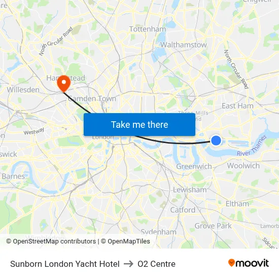 Sunborn London Yacht Hotel to O2 Centre map