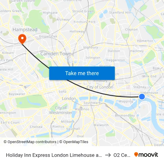 Holiday Inn Express London Limehouse an IHG Hotel to O2 Centre map