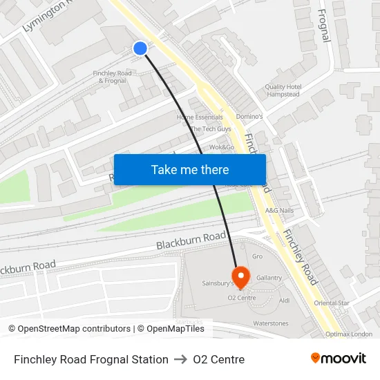 Finchley Road Frognal Station to O2 Centre map