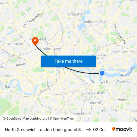 North Greenwich London Underground Station to O2 Centre map