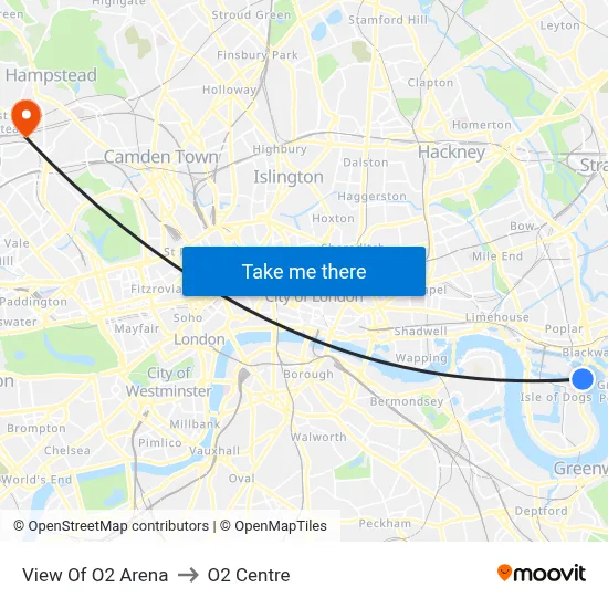 View Of O2 Arena to O2 Centre map