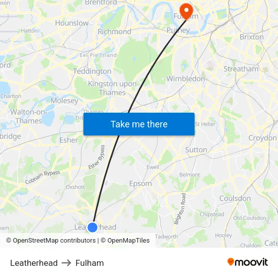 Leatherhead to Fulham map