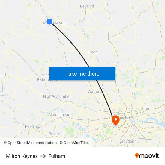 Milton Keynes to Fulham map