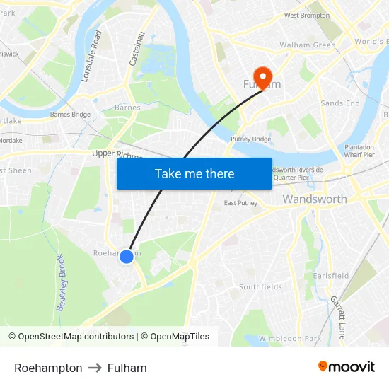 Roehampton to Fulham map