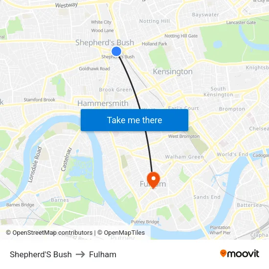 Shepherd'S Bush to Fulham map