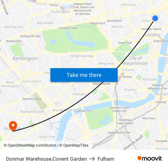 Donmar Warehouse,Covent Garden to Fulham map