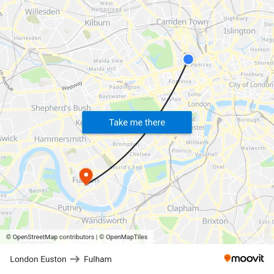 London Euston to Fulham map