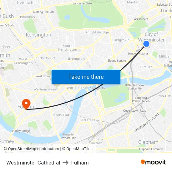 Westminster Cathedral / Victoria Station to Fulham map