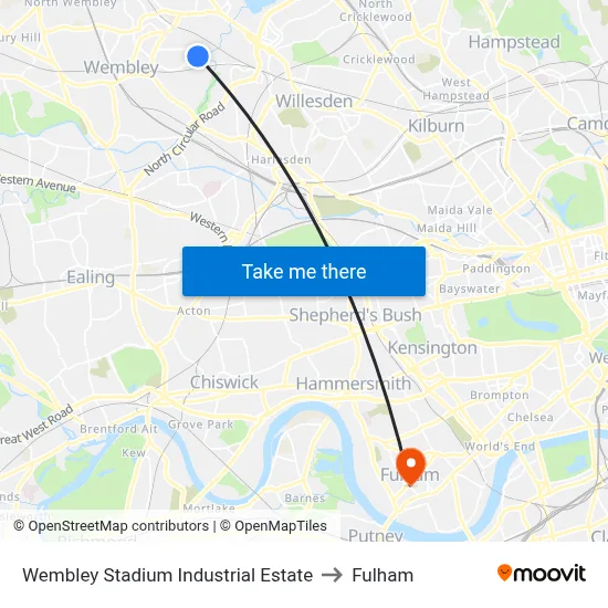 Wembley Stadium Industrial Estate to Fulham map
