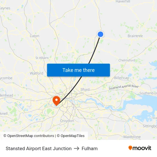 Stansted Airport East Junction to Fulham map