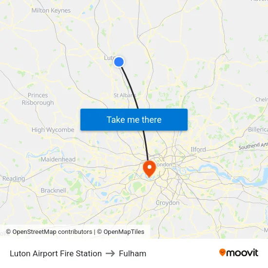 Luton Airport Fire Station to Fulham map
