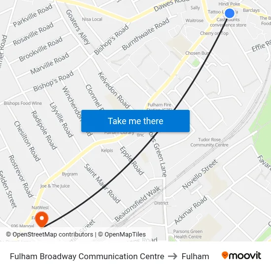Fulham Broadway Communication Centre to Fulham map