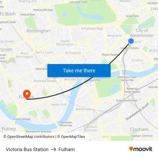 Victoria Bus Station to Fulham map