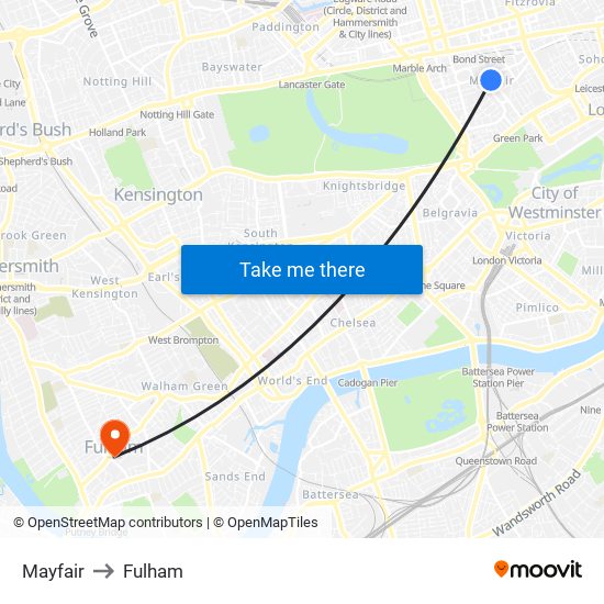 Mayfair to Fulham map