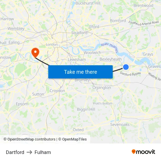 Dartford to Fulham map