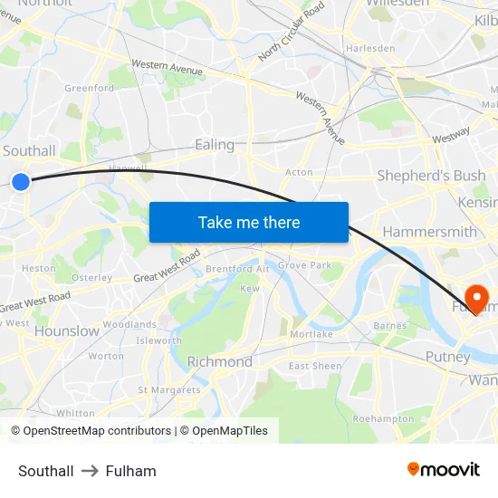 Southall to Fulham map