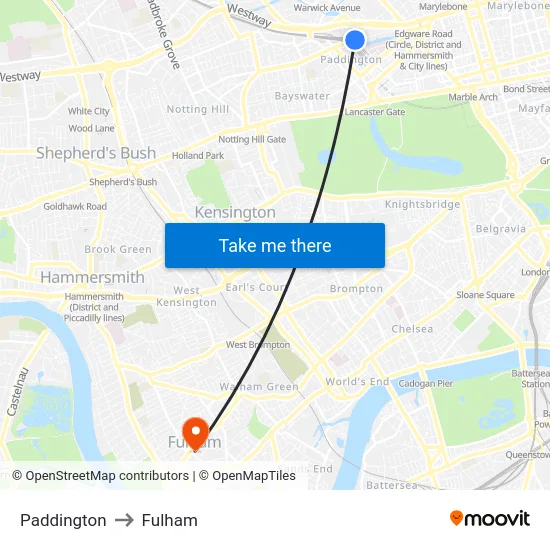 Paddington to Fulham map