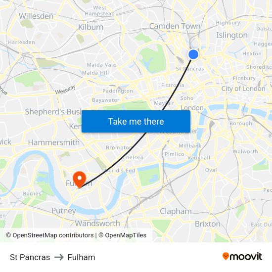 St Pancras to Fulham map