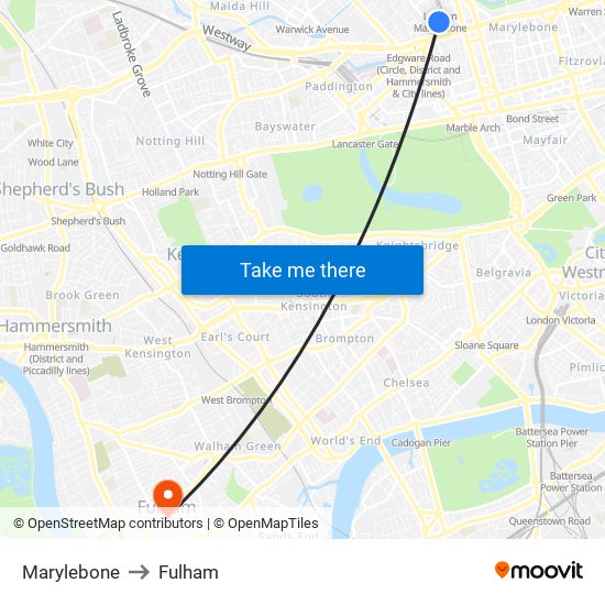 Marylebone to Fulham map