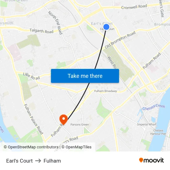Earl's Court to Fulham map