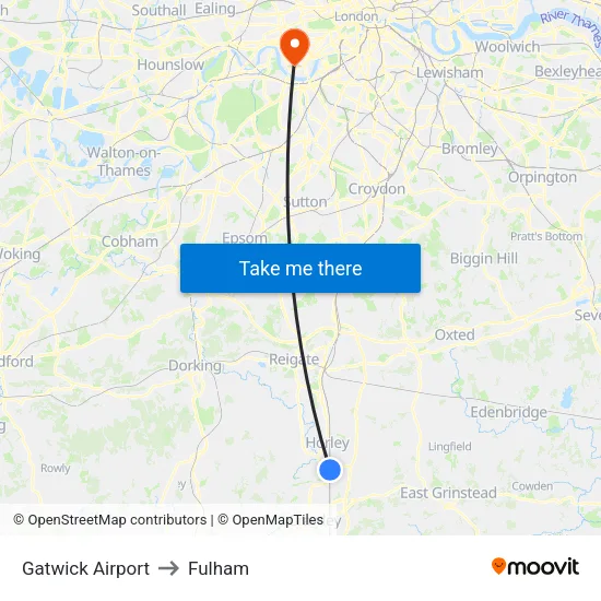 Gatwick Airport to Fulham map