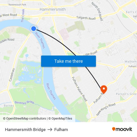 Hammersmith Bridge to Fulham map