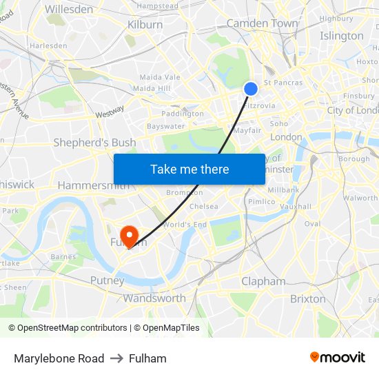 Marylebone Road to Fulham map