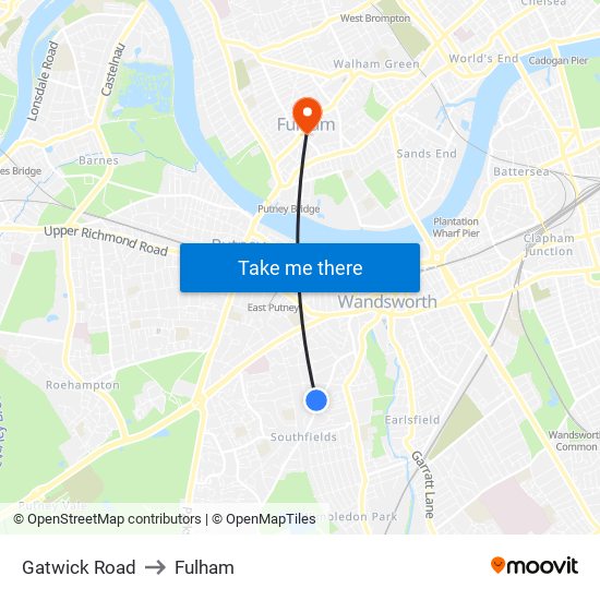 Gatwick Road to Fulham map