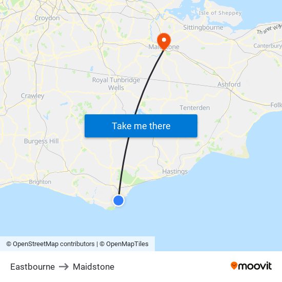 Eastbourne to Maidstone map