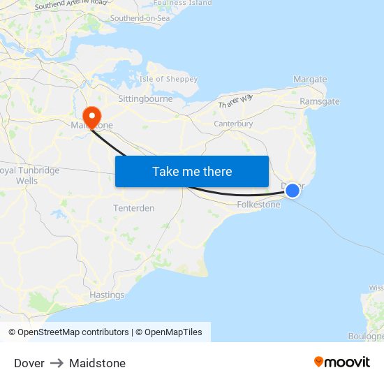 Dover to Maidstone map