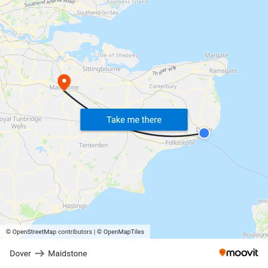 Dover to Maidstone map