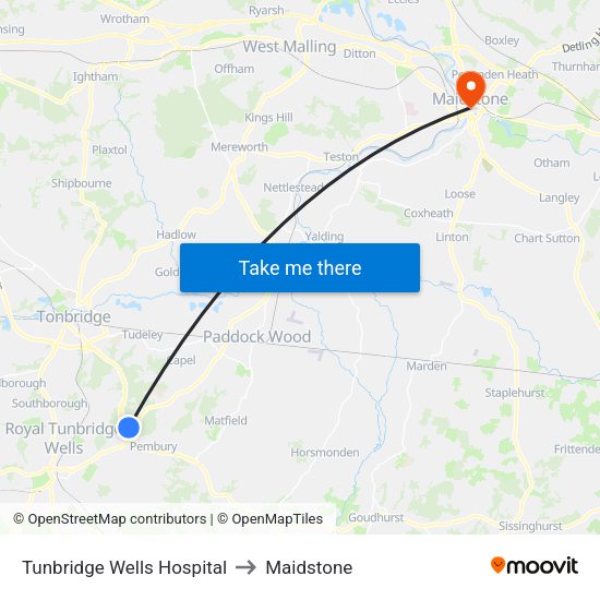 Tunbridge Wells Hospital to Maidstone map