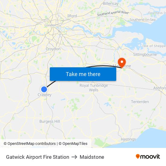 Gatwick Airport Fire Station to Maidstone map