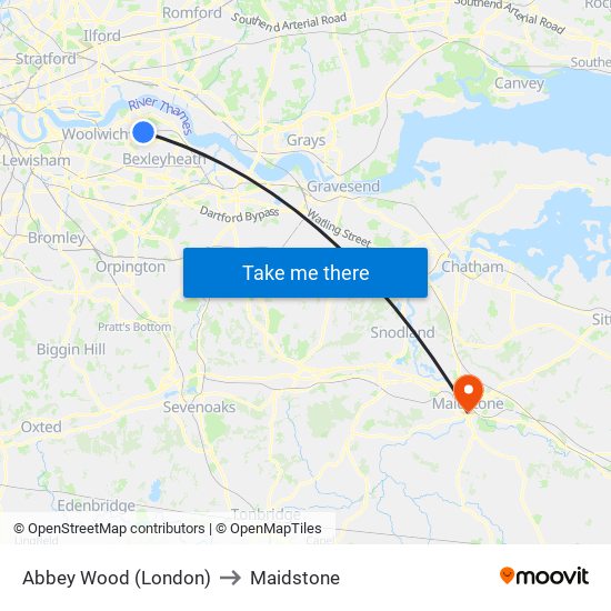 Abbey Wood (London) to Maidstone map